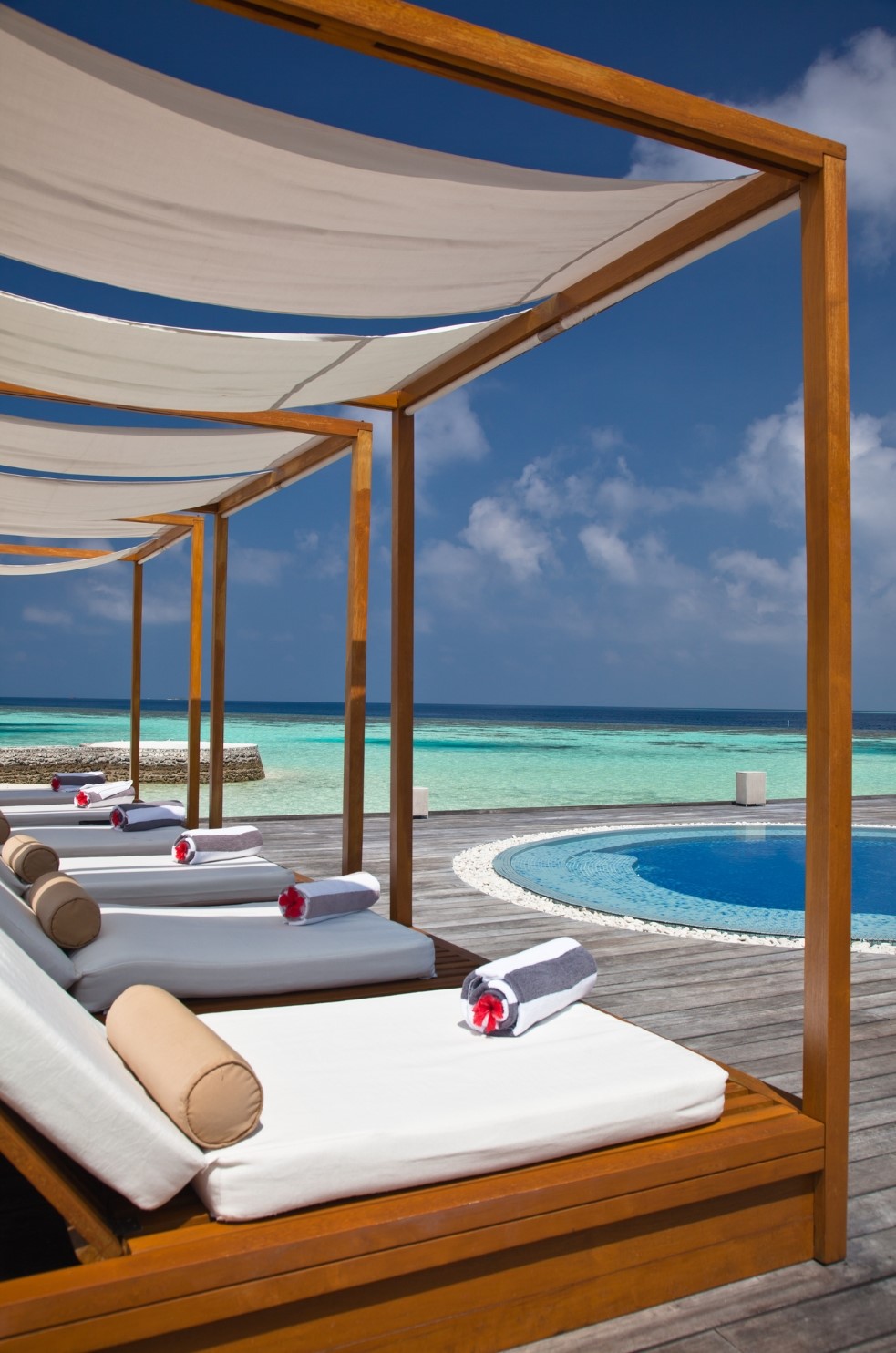 Sun beds at a luxury beach resort