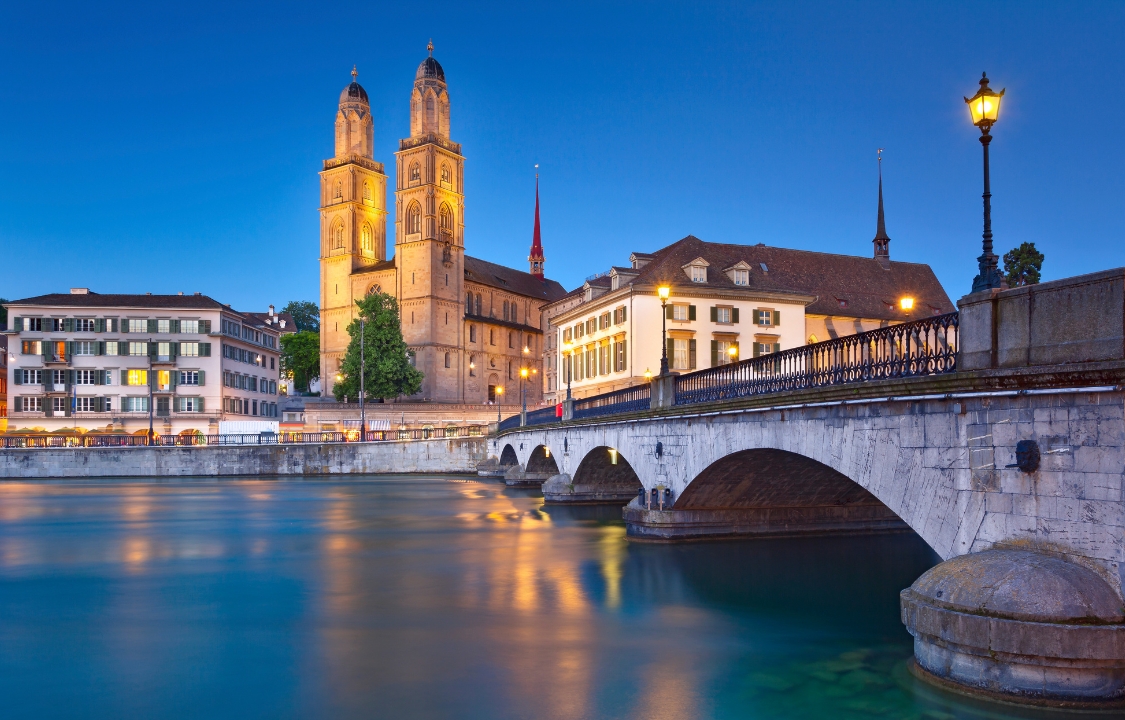 View of Zurich from luxury hotel in Zurich 