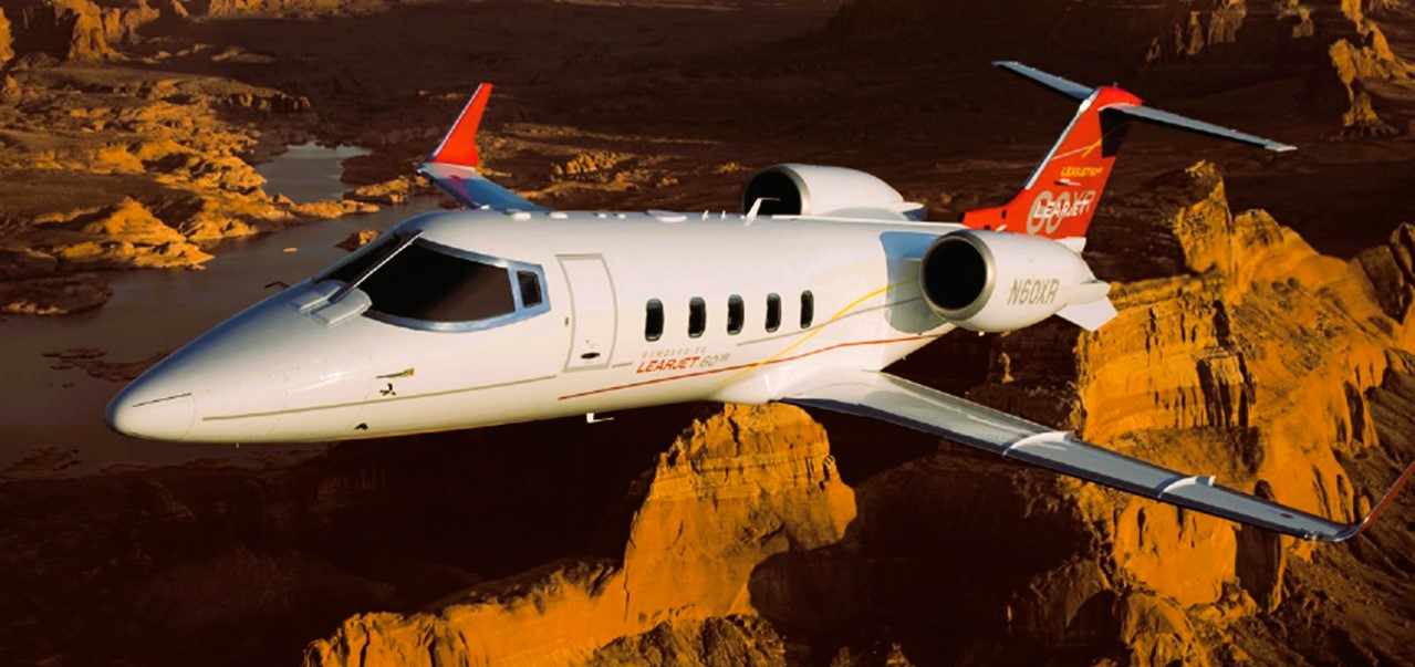 Learjet 60XR Private Jet In Flight above the Grand Canyon
